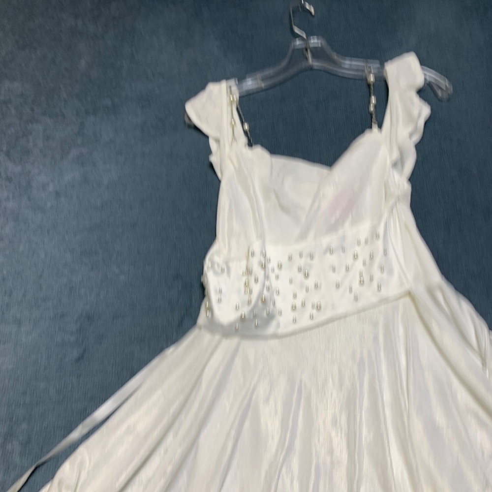 Sugar Thrillz Mini Dress Womens S White Pearl Embellished Cowl Neck Corset Back - Picture 3 of 13